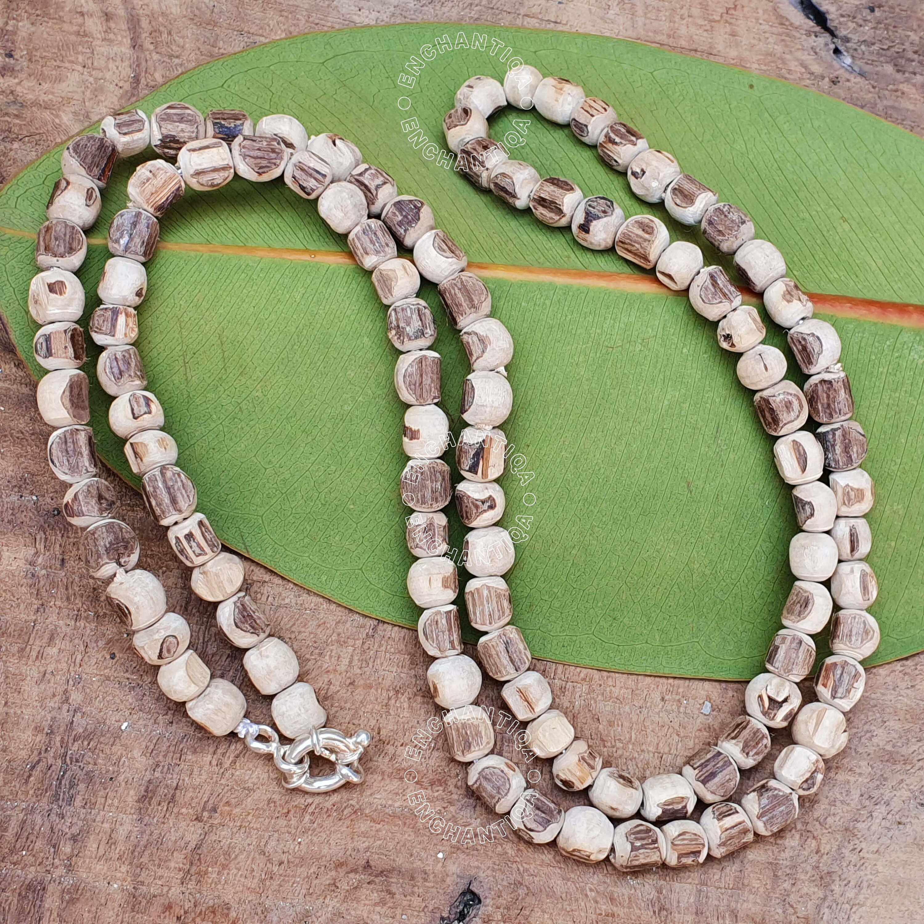 Natural Rustic Tulsi Beads Necklace – 1/2/3 Round Tribal Tulsi Mala – Handmade Tulsi Necklace for Meditation & Prayer – Sacred Tulasi Beads