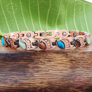 Copper Magnetic Link Color Stone Bracelet Arthritis Pain Relieve Energy Bracelet – 3500 Gauss Therapy Magnets –Healing Jewelry Stylish Gift