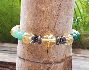 Pulsera de Cristal de Abundancia: Citrino, Pirita, Aventurina, Ojo de Tigre