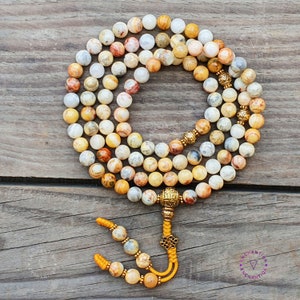 108 Perlen Mala, Crazy Lace Achat Japa Mala Perlen, Mantra Meditation Gebetskette, Meditation Halskette Mala Armband, Glückskette Japa