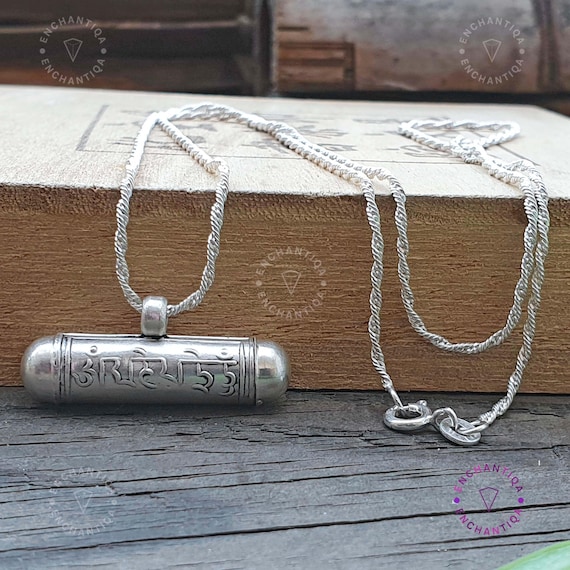 Tibetan 6 Syllable Mantra 925 Sterling Silver Prayer Box Pendant Necklace, Silver Ghau Pendant 925 sterling Buddhist Gau Box Mantra amulet