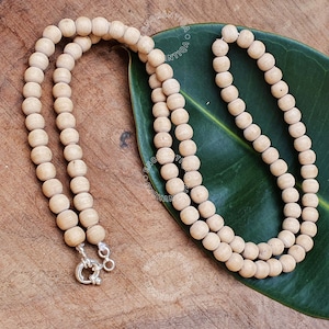 Handmade Tulsi Bead Necklace: Sterling Silver Clasp, Spiritual Mala
