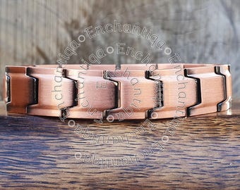 Handcrafted Copper 4 in 1 Bio Magnetic Bracelet: Geometric Link Design, Copper Jewelry