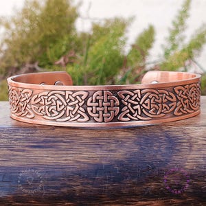 Magnetic Pure Copper Viking Celtic Trinity Knot Irish Cuff Bangle Bracelet, Dara Celtic Bracelet, Heavy Solid Copper Bracelet