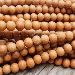 Natural Brown Fragnant Round Loose Sandalwood Beads 9MM carved from Jaipur, Genuine Beads, Natural Beads For Bracelet And Mala Making