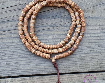 Rustic Tulsi 108 Beads Necklace, Holy Basil Pure Raw Cut Tiny Tulsi Prayer Beads, Sacred & Healing for Peace, Protection Spiritual Growth