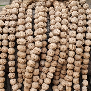 Natural Tulsi (Tulasi) With Radha Inscribed in Devanagri Script Round Premium Wood Beads, 8-8.5mm, Loose Tulsi Mala Beads, Wood Beads mala