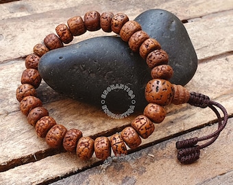 Antik gealtert Braun 5 Mukhi Rudraksha Armband, buddhistisches Armband, verstellbares Armband, Schutzarmband, handgemachtes tibetisches Armband