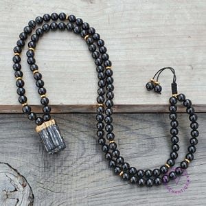 Rough Raw Black Tourmaline Necklace, Natural Black Obsidian Gemstone Tourmaline Pendant Necklace, Tourmaline Crystal Protective Necklace