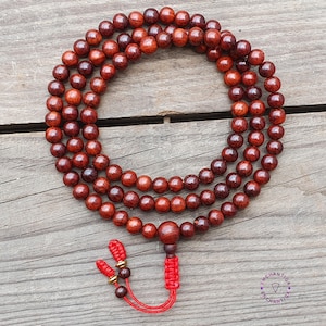 Red Sandalwood 108 Bead Mala: Prayer Japa Meditation Necklace