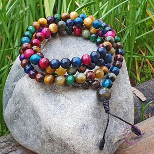 Multi Tigers Eye Necklace, Tiger Eye Mala Bracelet, Beaded Necklace - Good Luck - Confidence Gemstone Jewelry Necklace for Men & Women