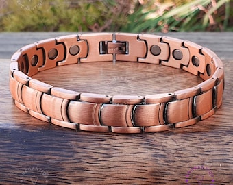 Pulsera magnética de cobre puro / 3500 Gauss, acabado antiguo, pulsera de cobre, pulsera de terapia magnética, joyería de cobre