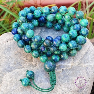 Azurite Mala, 108 Beads Mala Necklace, Azurite Crystal Necklace , Azurite Necklace, Energy Crystal Jewelry-Third Eye Chakra- Inner Peace