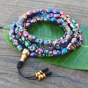 Hematite Skull Meditation Necklace, 108 Mala Beads, Tibetan Mala, Mindfulness, Skull Prayer Necklace, Mala Necklace, Hematite Buddhist Mala