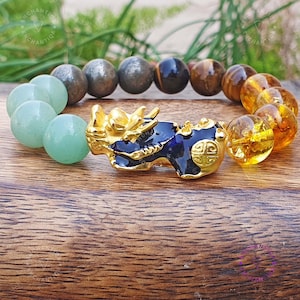Feng Shui Bracelet, Wealth and Prosperity 12mm Beads Bracelet- Abundance Money Bracelet  Pixiu Pi Xiu Good Luck Wealth Amulet Bracelet