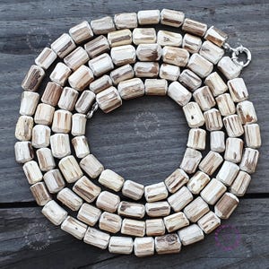 Chunky Raw Tulsi Beads Necklace: Sterling Silver Clasp, Sacred Mala