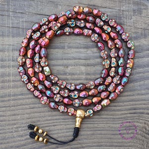 Hematite Kali Mata Skull Mala, Skull Buddhist Mala, -Goddess Kali Nar Mund Mala Rosary, Shiva Kapala, Tibetan Buddhist Necklace, Healing