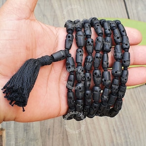 Tibetan Matte Black Skull Mala Necklace, Tibetan Mantra Meditation Kali Mala, Hindu Mala, 108 Beads Mala, Skull Necklace, Goddess Kali Mala