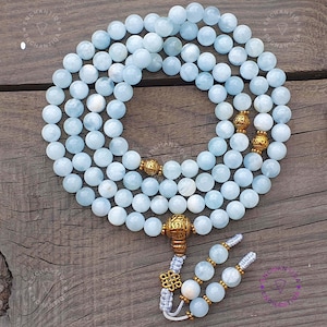Mala beads 108 - Aquamarine Mala Aquamarine Necklace 108 Prayer Beads Meditation necklace, Aquamarine Gemstone Necklace, Mala Necklace