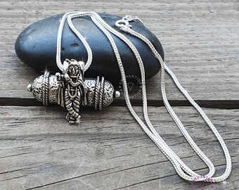 Sterling Silver Lord Krishna Pendant: Hindu Prayer Box Amulet