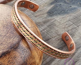 Copper Brass Magnetic Bangle: Himalayan Boho Cuff Bracelet