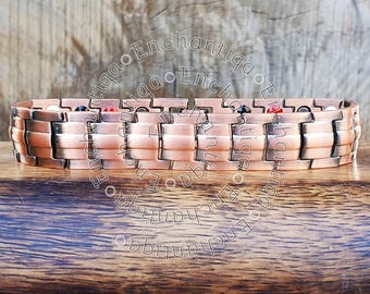 Pure Copper Bracelet  Solid Copper Link Bangle | Natural Healing Jewellery | Antique Copper Bio Magnetic Bracelet for Men and Women