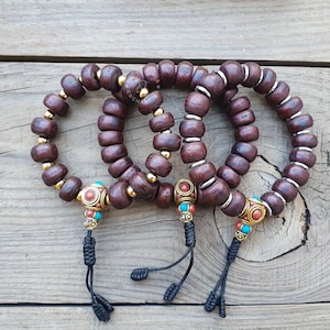 3 Piece Tibetan Phoenix Eye Antique Aged Bodhi Seeds Bracelet, Bodichitta bracelet, Buddhist bracelet, Bodhi Prayer beads, Bodhi Beads