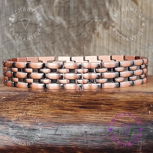 Handcrafted Solid Copper Magnetic Bracelet | Multi-Row Link Design |  Wide 12mm Band | Rustic Unisex Jewelry