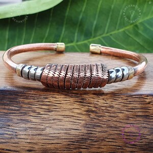 Handmade Nepal Copper Bracelet: Three Metal Cuff Bangle