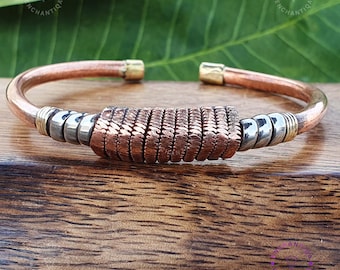 Bracciale Rotondo In Rame Puro Regolabile – Fatto A Mano In Nepal, Stile Hippie Boho Minimalista, Unisex, Con Proprietà Curative - 2