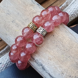 Strawberry Quartz Crystal Bracelet - AAA Natural 10mm Round Beads - Genuine Strawberry Quartz Gemstone Bracelet, Stretch Bracelet