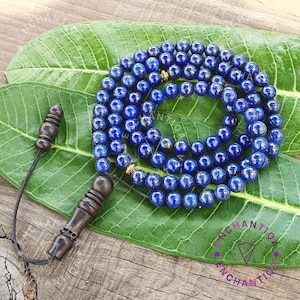 Handmade Lapis Lazuli 99 Bead Tasbih Bracelet | AAA Grade 8mm Gemstone Misbaha | Dual-Wear Ebony Wood Prayer Beads | Unisex Islamic Gift