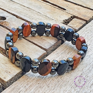 Triple Protection Crystal bracelet, Obsidian, Tigers Eye, Hematite Triple Protection Bracelet, Mens Power Bracelet, Grounding Bracelet
