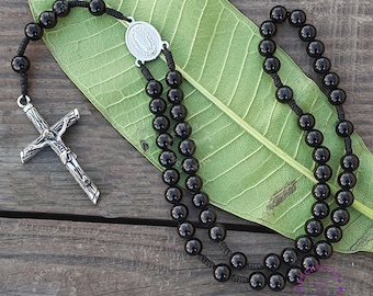 Natural Black Obsidian Rosary, Black Beads Rosary, Catholic Rosary Beads, Miraculous Medal Rosary, Confirmation Gift, Catholic Easter Gift
