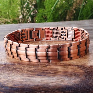 Pure Copper Bracelet Heavy Solid Copper Link Bangle | Natural Healing Jewellery  | Antique Copper Bio Magnetic Bracelet for Men and Women