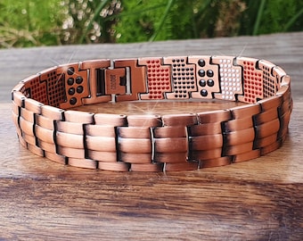 4-in-1 Elements Pure Copper Bracelet Heavy Solid Copper Link Bangle | Natural Healing Jewellery | Antique Copper Bio Magnetic Bracelet