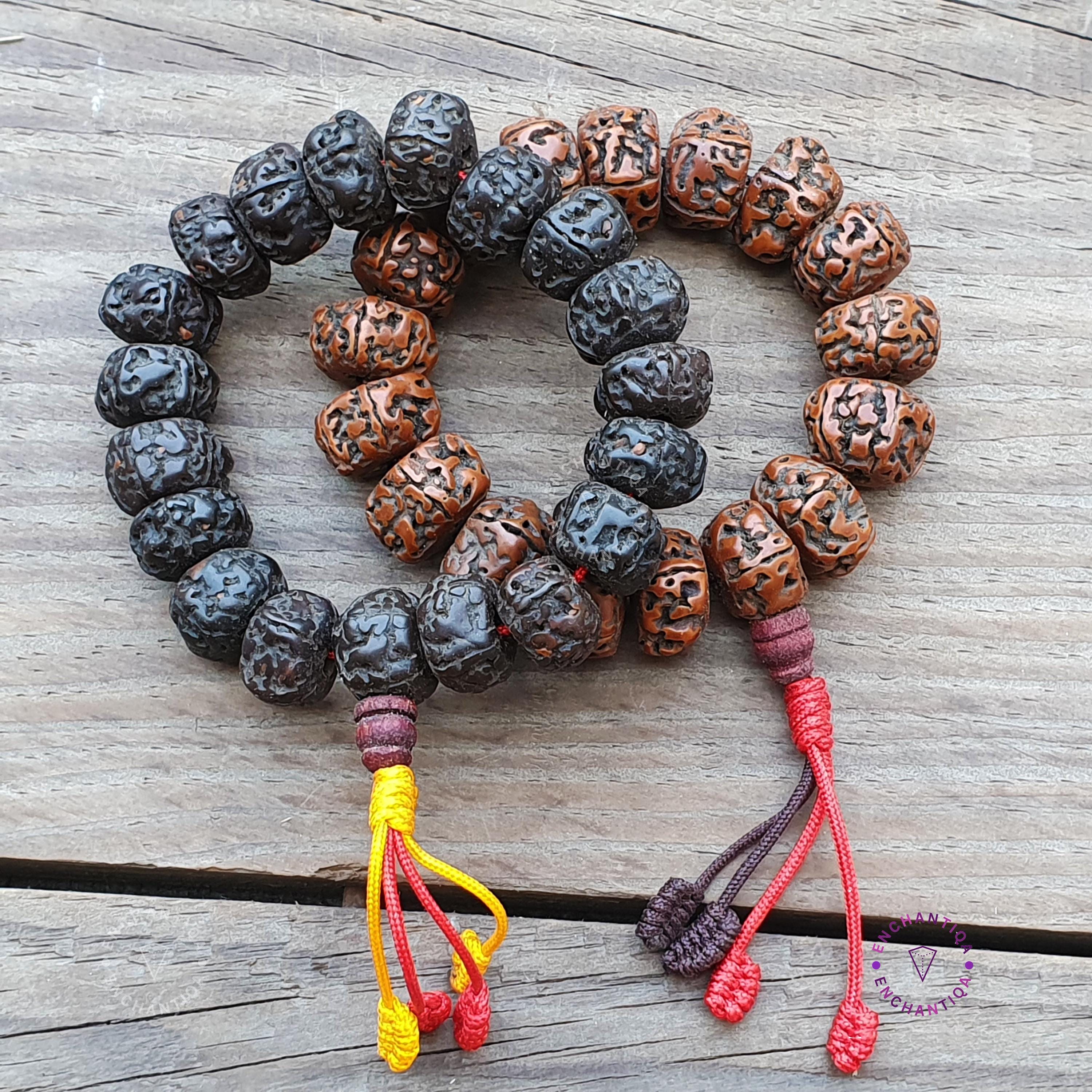Large Rudraksha Mala Bracelet: Tibetan Prayer Beads, Adjustable
