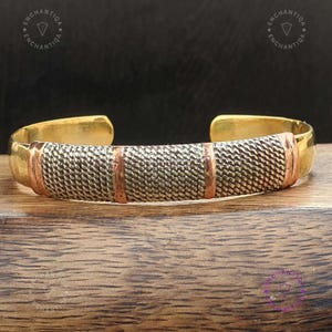 Handmade Three Metals Cuff Bracelet: Brass, Copper & Pewter - Nepal Boho Jewelry