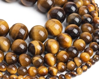 Yellow Tiger Eye Gemstone Beads: AAA Quality, Round, 8-12MM