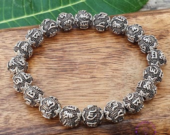 Bracciale tibetano Om Mani Padme Hum: perline di metallo incise, braccialetto buddista, braccialetto Mantra