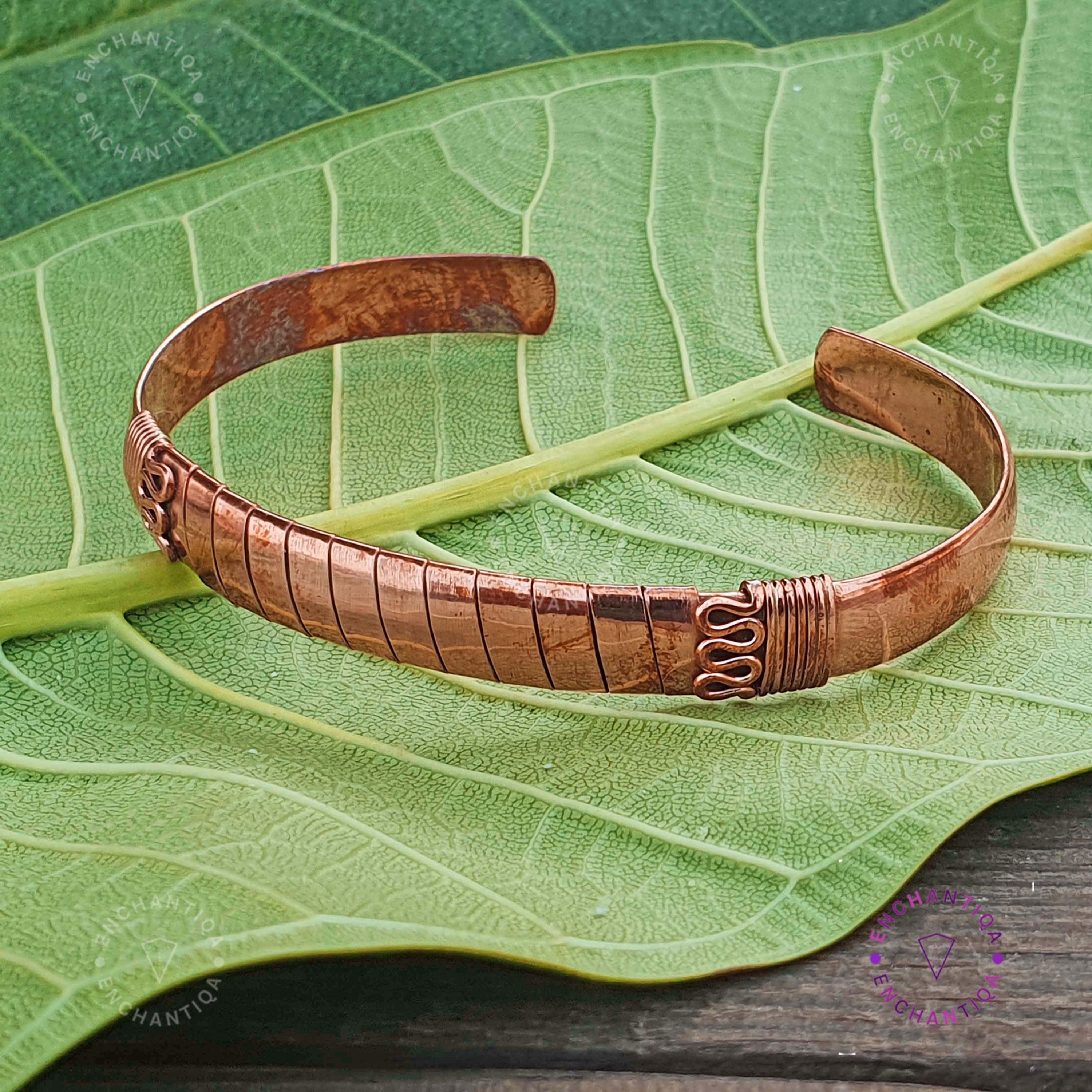 Bracciale In Rame Puro Regolabile Unisex - Gioiello Minimalista Fatto A Mano In Nepal, Stile Hippie Boho, Ciondolo Tondo Semplice