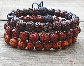 Drei Stück Tibet Mala Rudraksha Samen Handgelenk Mala Armband Stack, Tibet Mala, Rudraksha Handgelenk Armband für Meditation Heilung Perlen