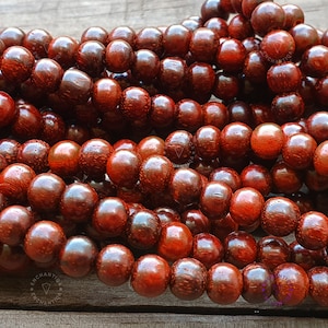Natural 6mm Real Indian Red Sandalwood Beads, Smooth Round Loose Sandalwood Beads Polished Untreated Beads Great For Mala Prayer