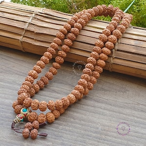 10 Mukhi Rudraksha Mala Necklace: 108 Java Beads, Buddhist Style