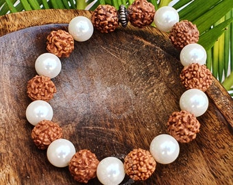 Handmade 5 Mukhi Rudraksha Pearl Bracelet Set: Harmony & Healing