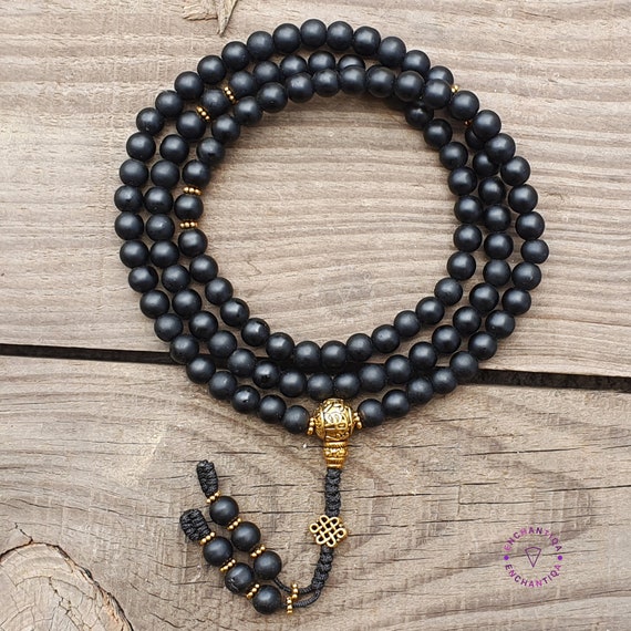 108 Mala Beads Black Matte Agate Hand Knotted Meditation Yoga Gift Mala Necklace Meditation Beads Prayer Beads Yoga Jewelry Japa Mala Etsy