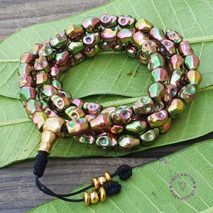Hematite Skull Buddhist Mala, Kali Skull Mala -Goddess Kali Nar Mund Mala Rosary, Tibetan Hand Carved Buddhist Necklace, Yoga Prayer
