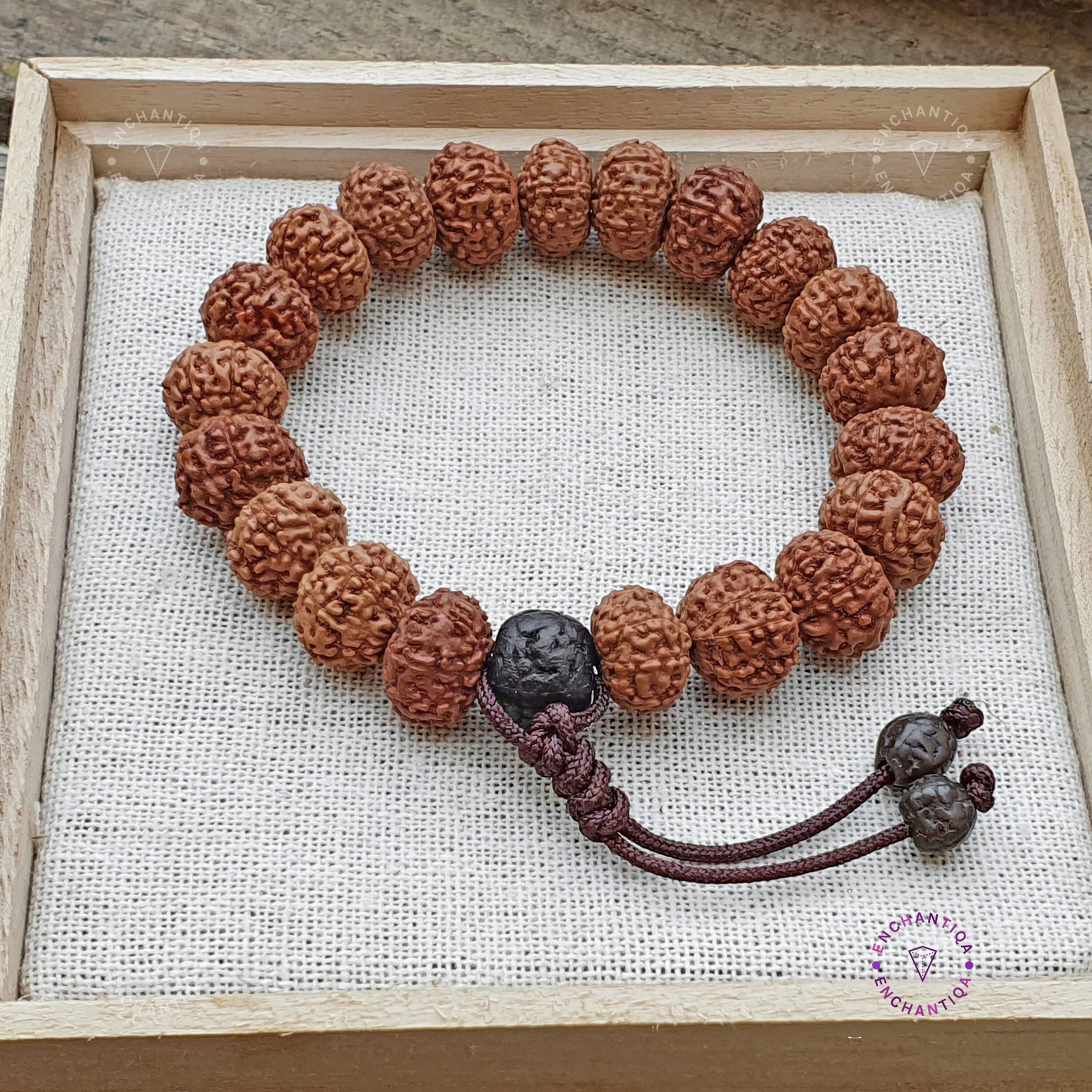 7 ムキ ルドラクシャ ブレスレット: 天然ジャワ種子、瞑想ビーズ