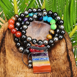 Healing 7 Chakra Pendant Necklace Natural Onyx Obsidian Hematite Beads Long Necklace Macrame Beaded Necklace Adjustable Unisex Men&#39;s Women&#39;s
