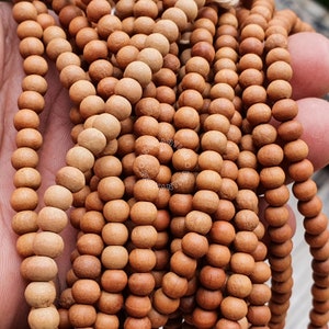 Natural Brown Fragnant Round Loose Sandalwood Beads 5MM carved from Jaipur, Genuine Beads, Natural Beads - Great For Mala Prayer Meditation